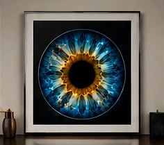 Blue iris displayed in a minimalist framed fine-art print