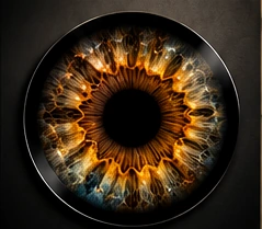 Symmetrical golden iris showcased as fine-art print